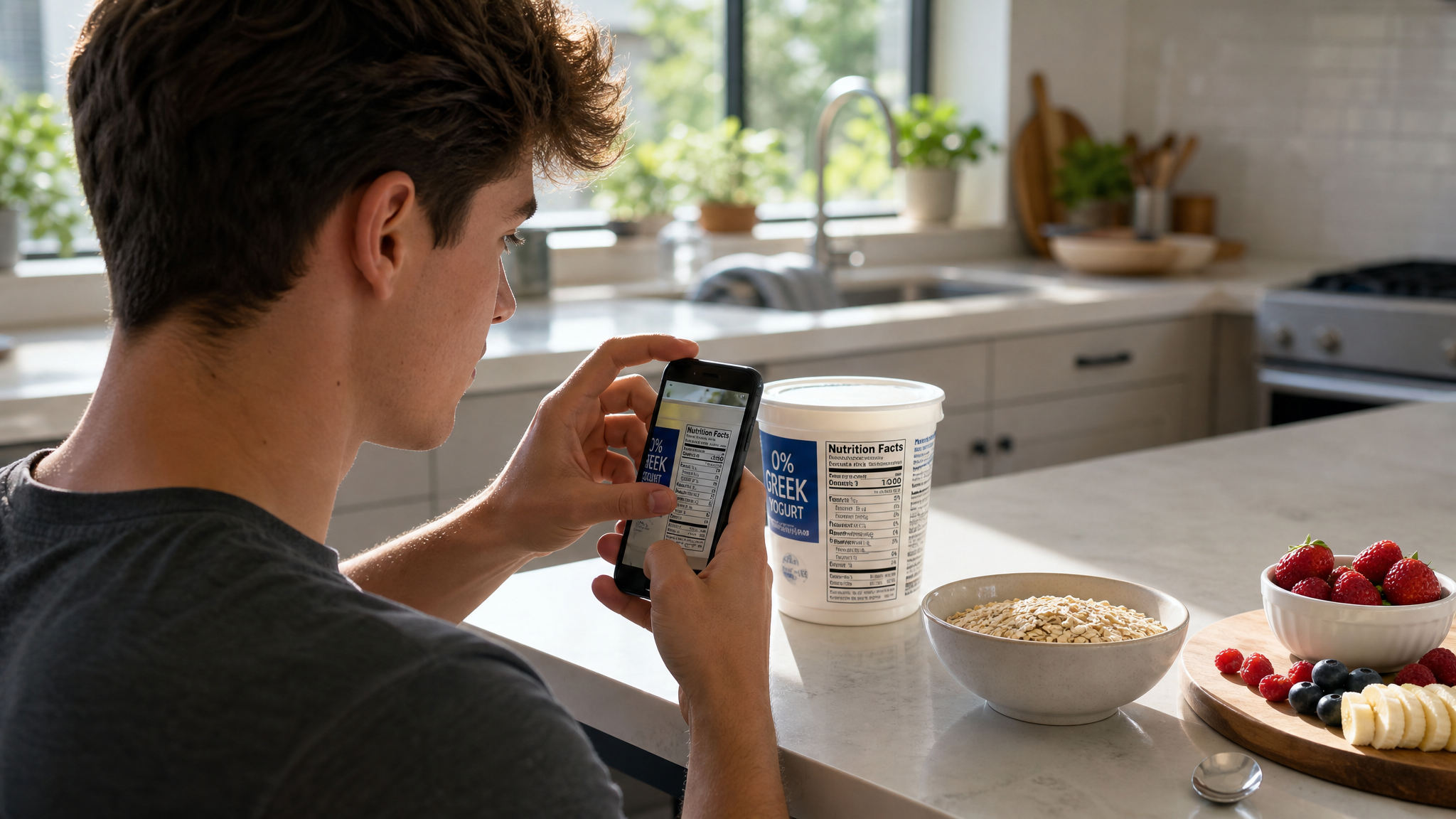 Man photographing meal prep containers