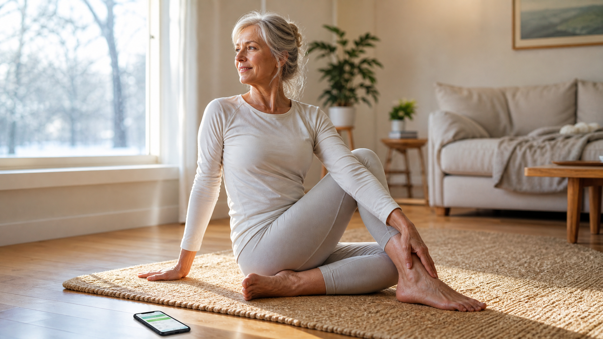 Woman stretching in living room